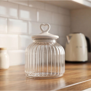 Barattolo in vetro con tappo in ceramica a cuore, contenitore alimenti trasparente, ideale per zucchero caffè biscotti e pasta, design elegante e pratico, organizer cucina resistente, facile da pulire