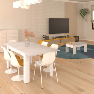 Pack mesa de comedor 140 y mesa de centro Vita Blanco Artik (Blanco Mate) - Gris Cemento