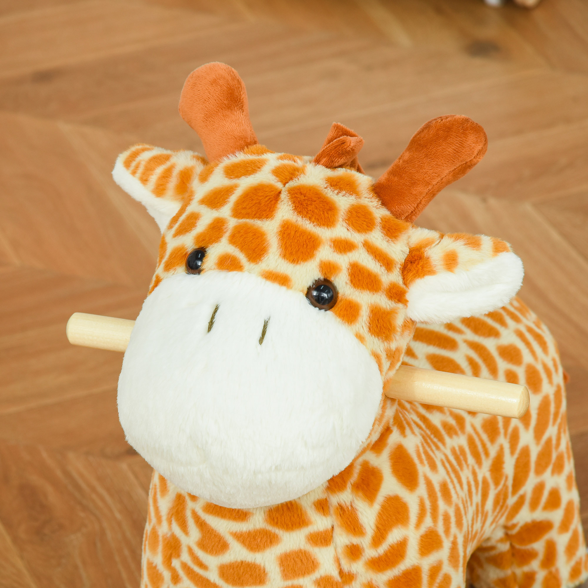 Jouet à bascule girafe et porteur sur roulettes 2 en 1 fonction sonore mugissement  bois peuplier peluche courte polyester tacheté