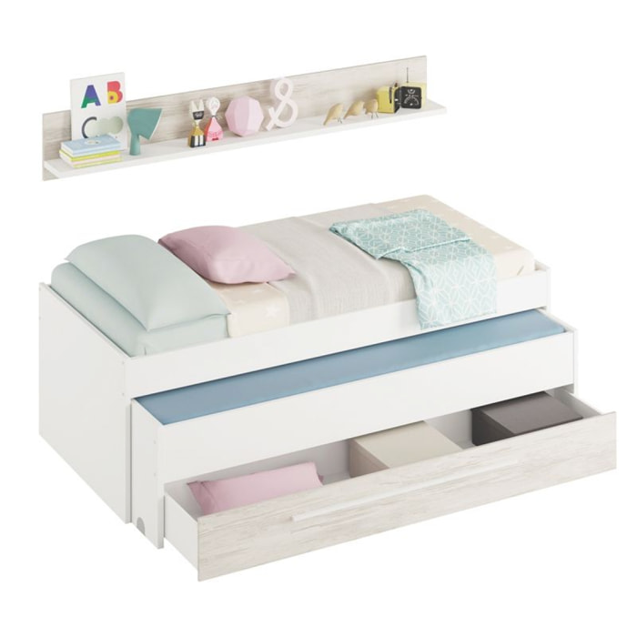 Cama doble juvenil con estante Elliot Blanco Artik (Blanco Mate) – Blanco Velho