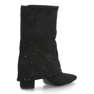 Botas con pedrería y tacón ancho para mujer