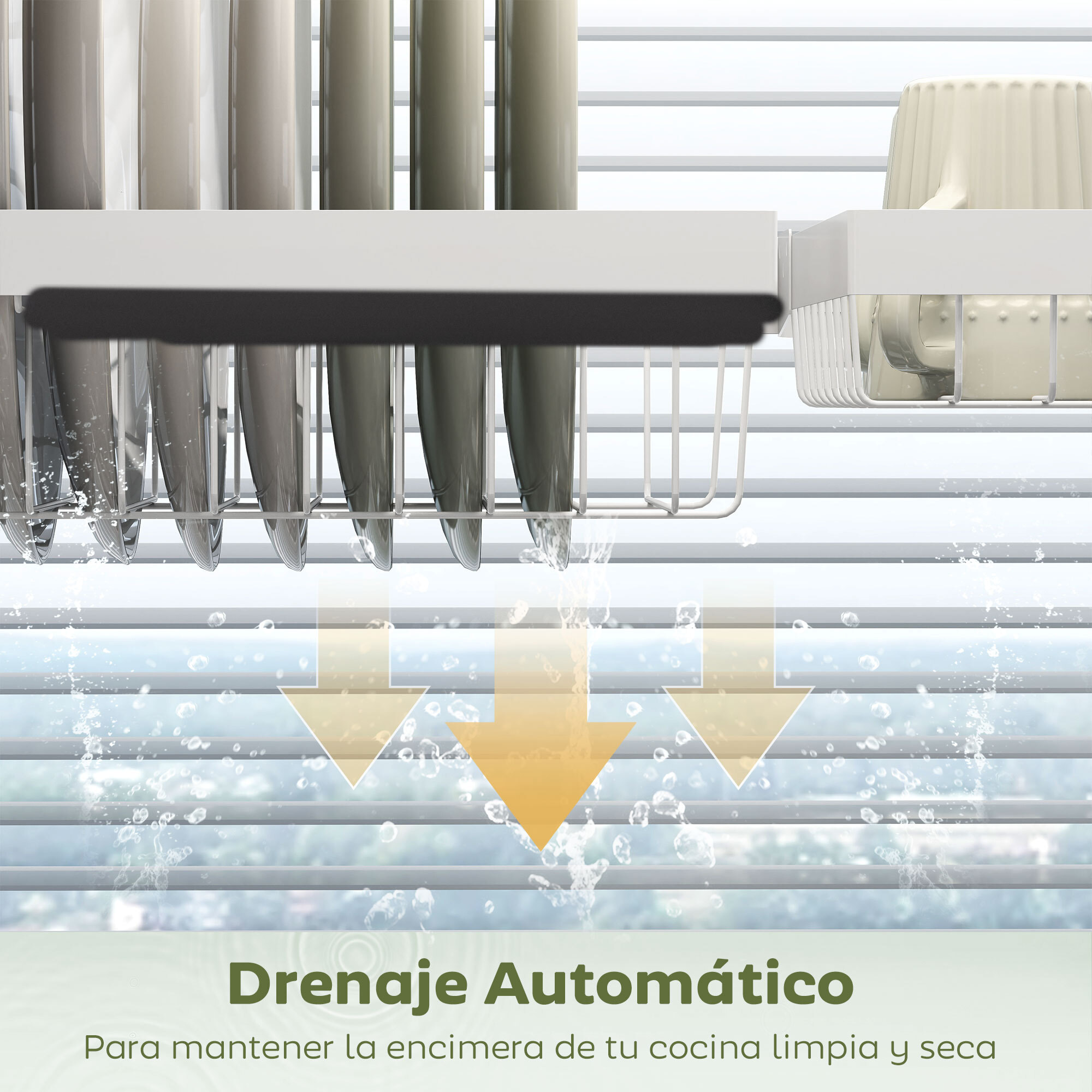 Escurreplatos sobre Fregadero de Acero Escurridor de Platos de 2 Niveles con Soporte para Tabla de Cortar Soporte de Cubiertos 100x30x54,5 cm Blanco