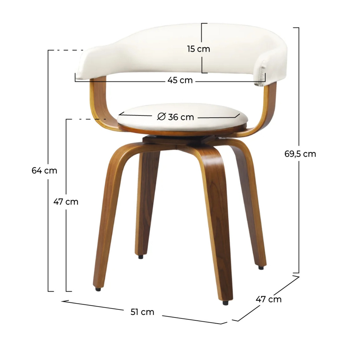 Chaise avec accoudoirs en cuir synthétique blanc - Harold