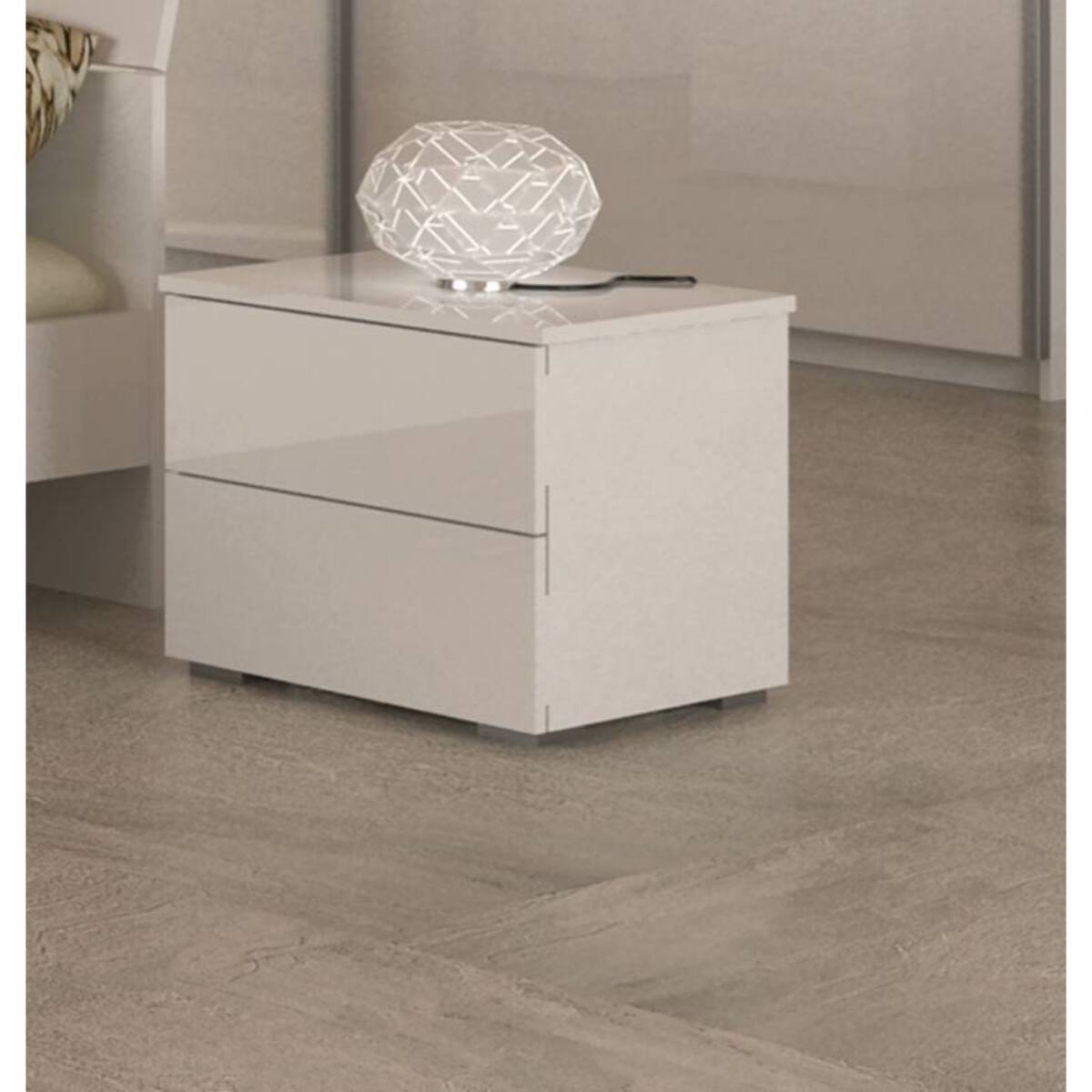 Comodino da camera con due cassetti, 55 x 44 x 44, Bianco