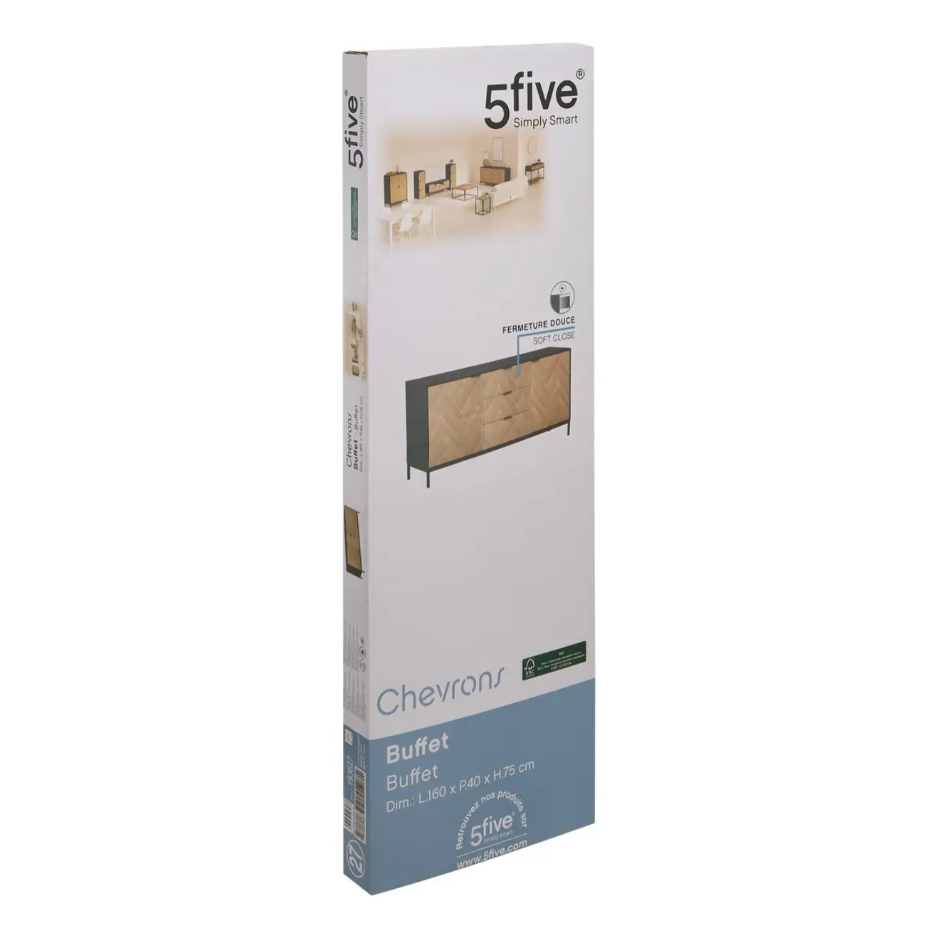 Buffet "Chevrons" 2 portes 3 tiroirs effet pin naturel 160x75cm