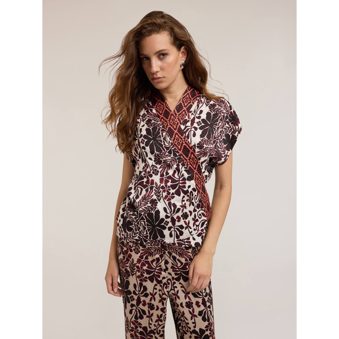 Motivi - Kimono-Bluse mit Boho-Muster - Marrón
