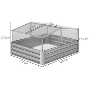 Mini serre de jardin carré potager 2 lucarnes dim. 126L x 107l x 67H cm alliage alu. acier galvanisé ondulé polycarbonate