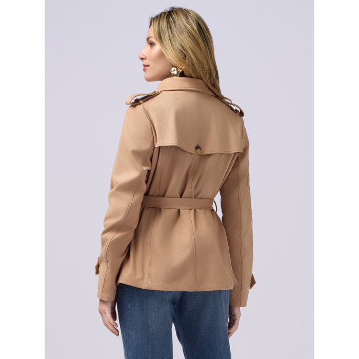 Oltre - Gabardina corta efecto ante - Beige