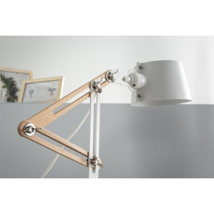 Lampe à poser design en bois clair et métal blanc H60 cm BILLY