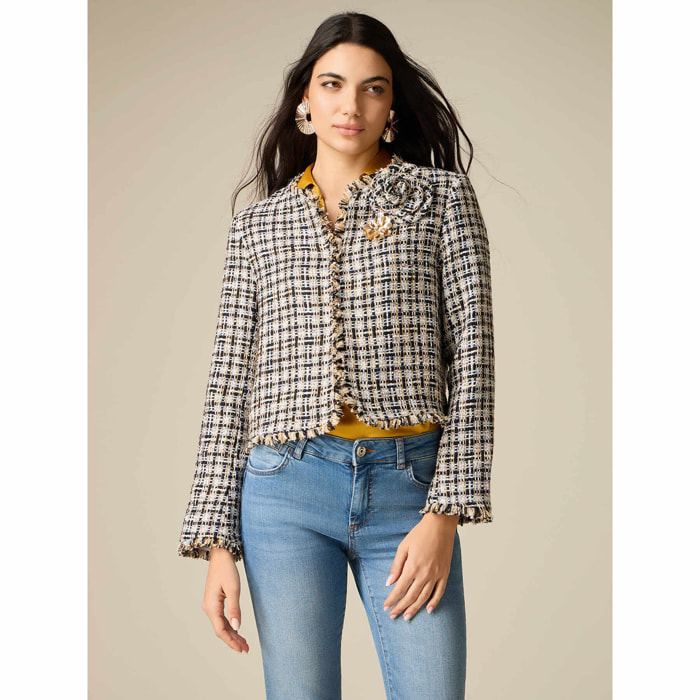 Oltre - Giacca corta in tweed con spilla - Oro