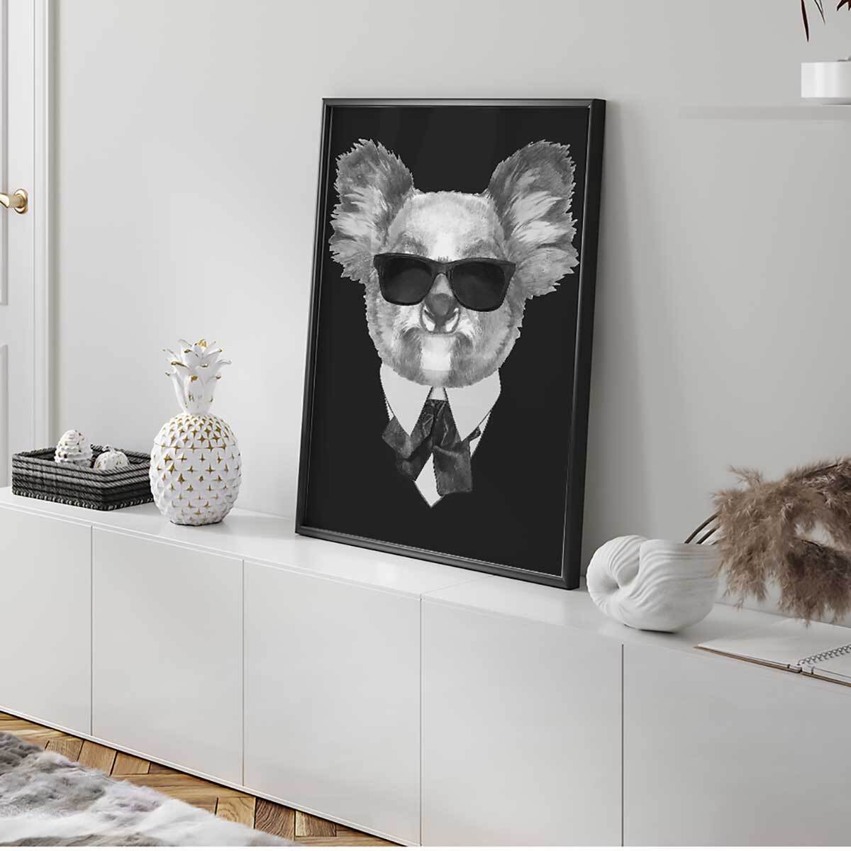 Affiche encadrée koala chic avec lunettes et costume Affiche + cadre en métal - Noir