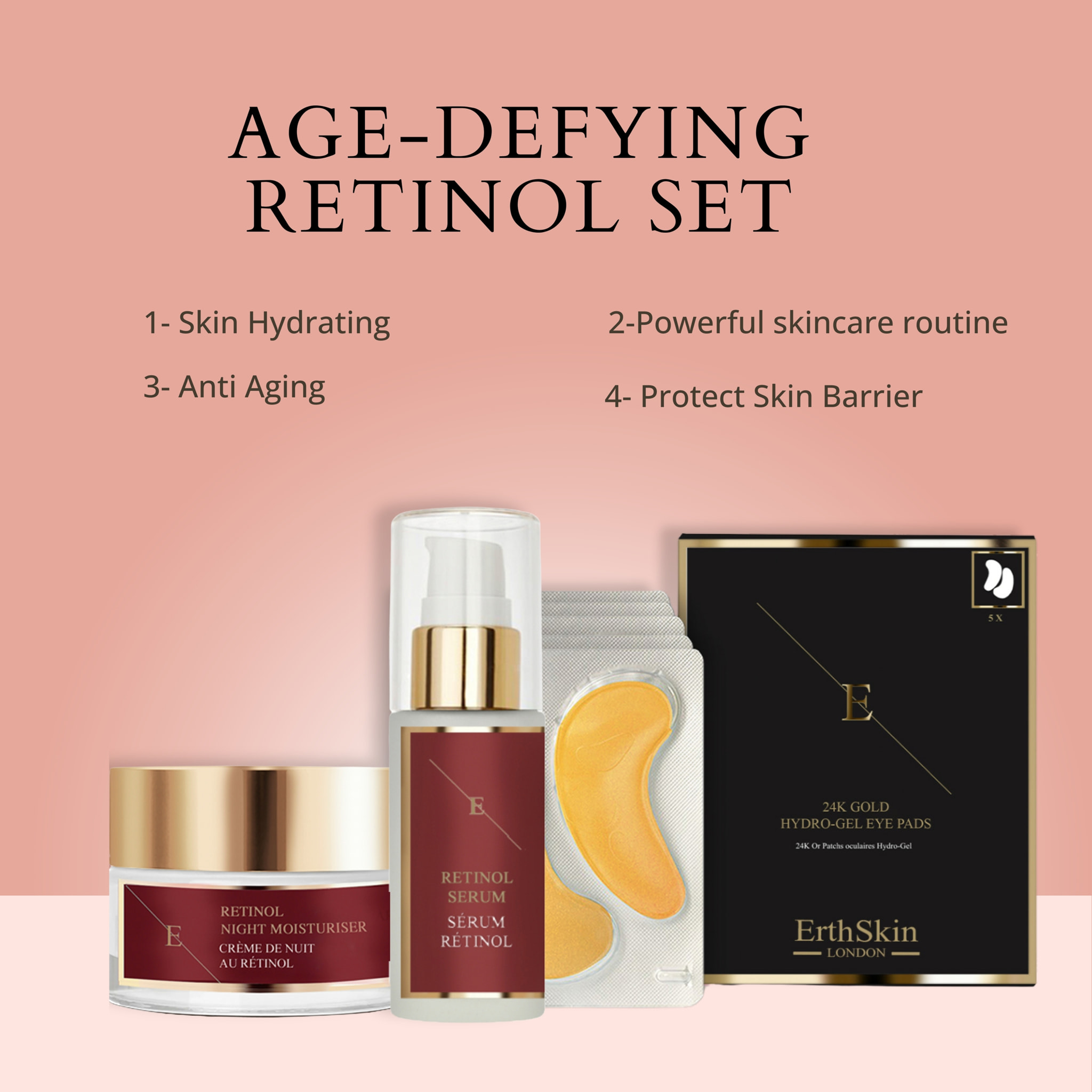 SERUM DE RETINOL + HIDRATANTE DE NOCHE CON RETINOL + ALMOHADILLAS DE PARCHE DEBAJO DE LOS OJOS