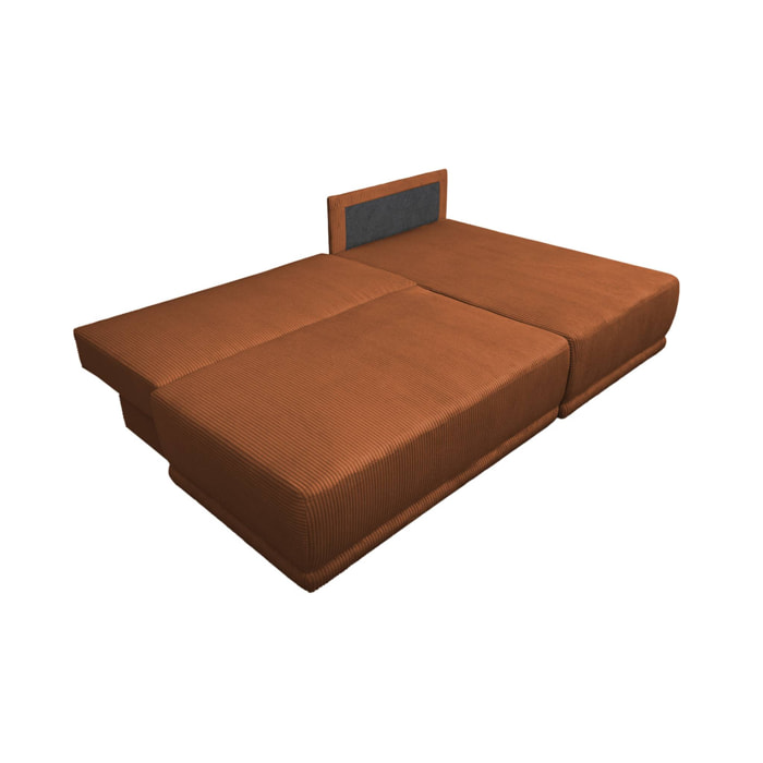 Banquette canapé d'angle droit convertible 3 places velours côtelé avec coffre NELSON