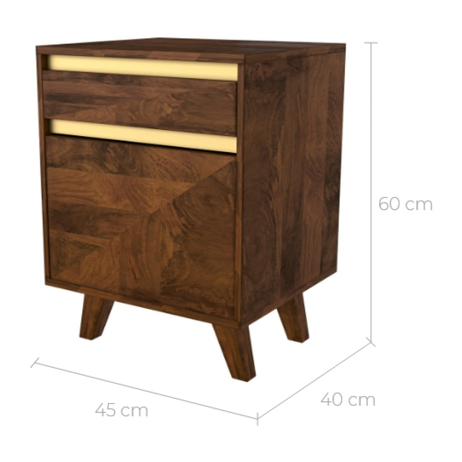 Table de chevet en bois détails dorés, 1 tiroir et 1 porte - Tripoli