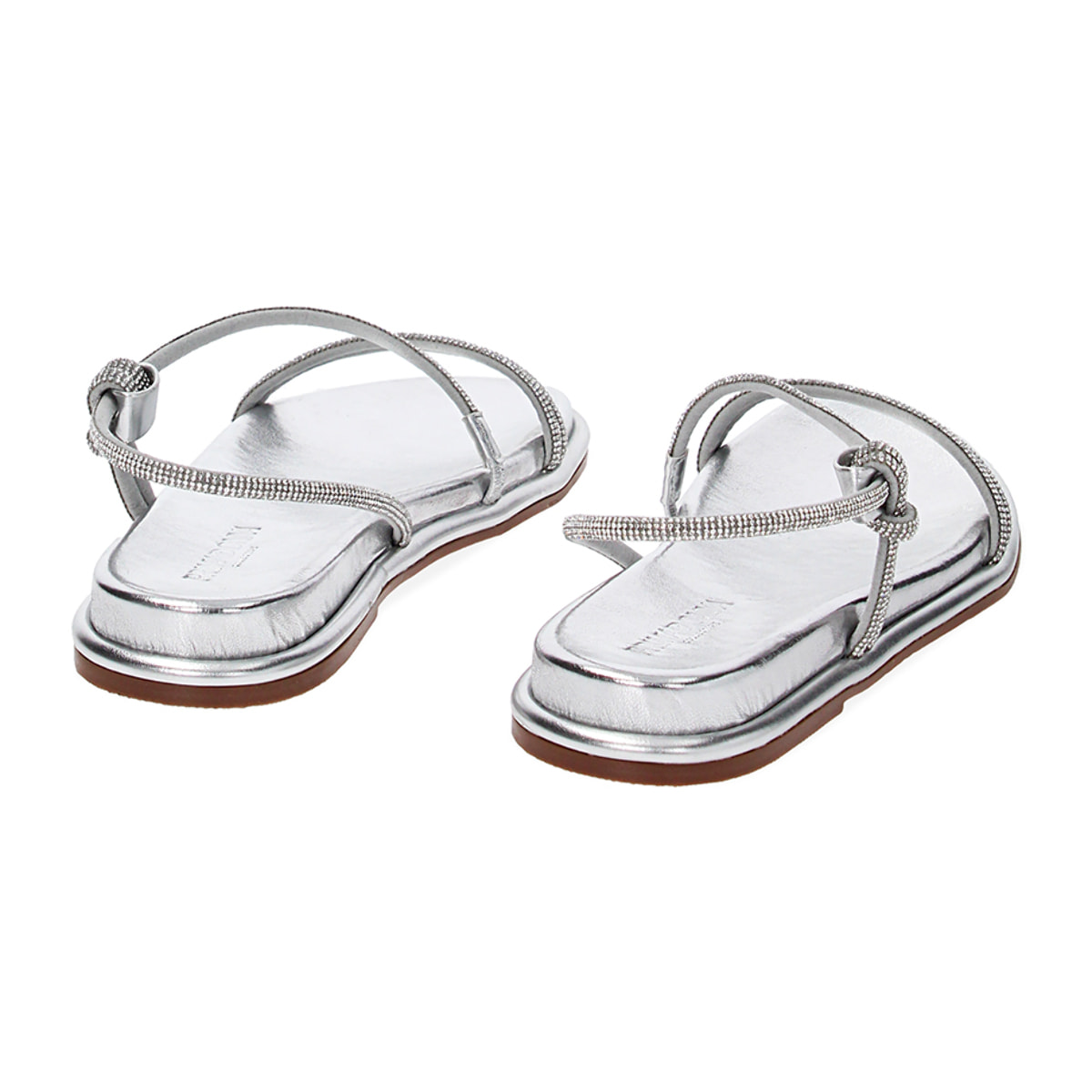 Sandali bassi argento in laminato con pietre