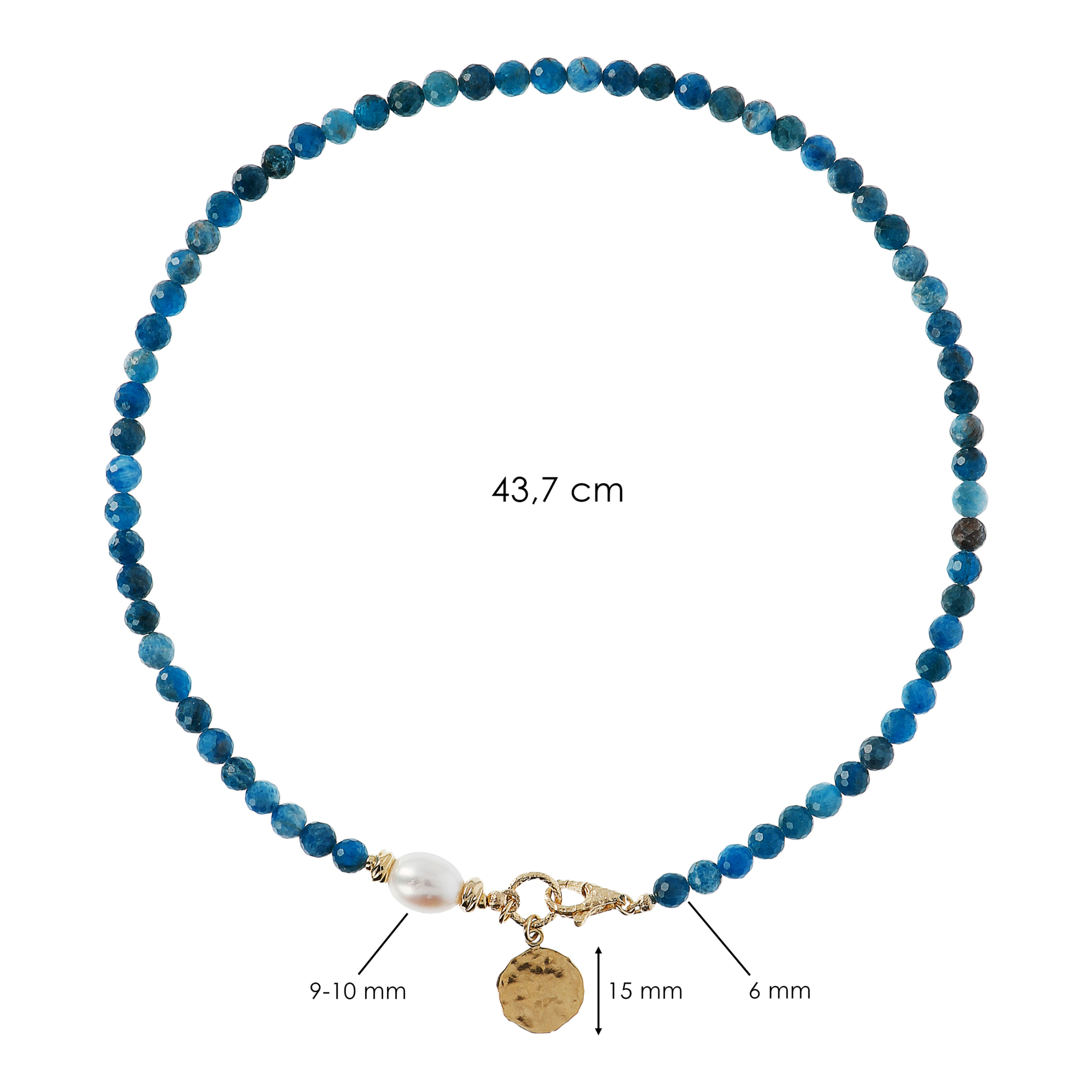 Collana Girocollo con Perla Bianca Apatite Blu e Pendente Martellato