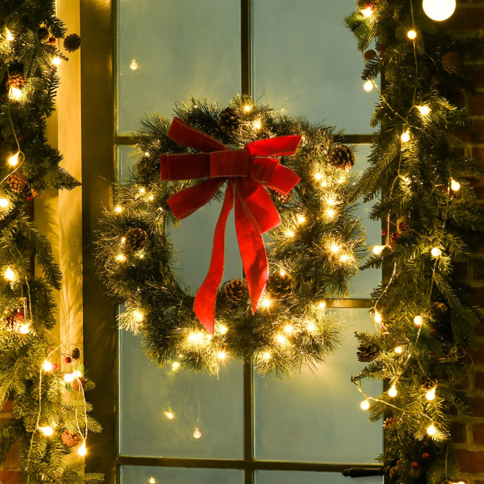 Couronne de Noël artificielle lumineuse - Décoration de Noël LED - Ø 60 cm 50 LED blanc chaud - décoration incluse