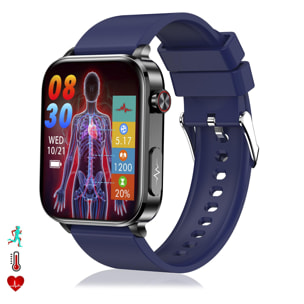 DAM Smartwatch TK15. ECG , glucosa en sangre, ácido úrico y lípidos, IMC grasa corporal, temperatura, O2 y tensión. 5,1x1,2x4,6 Cm. Color: Azul Oscuro