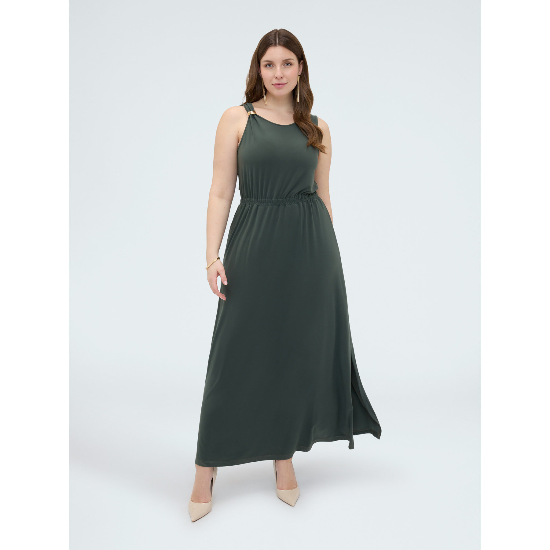 Fiorella Rubino - Vestido largo de punto con escote en la espalda - Verde militare