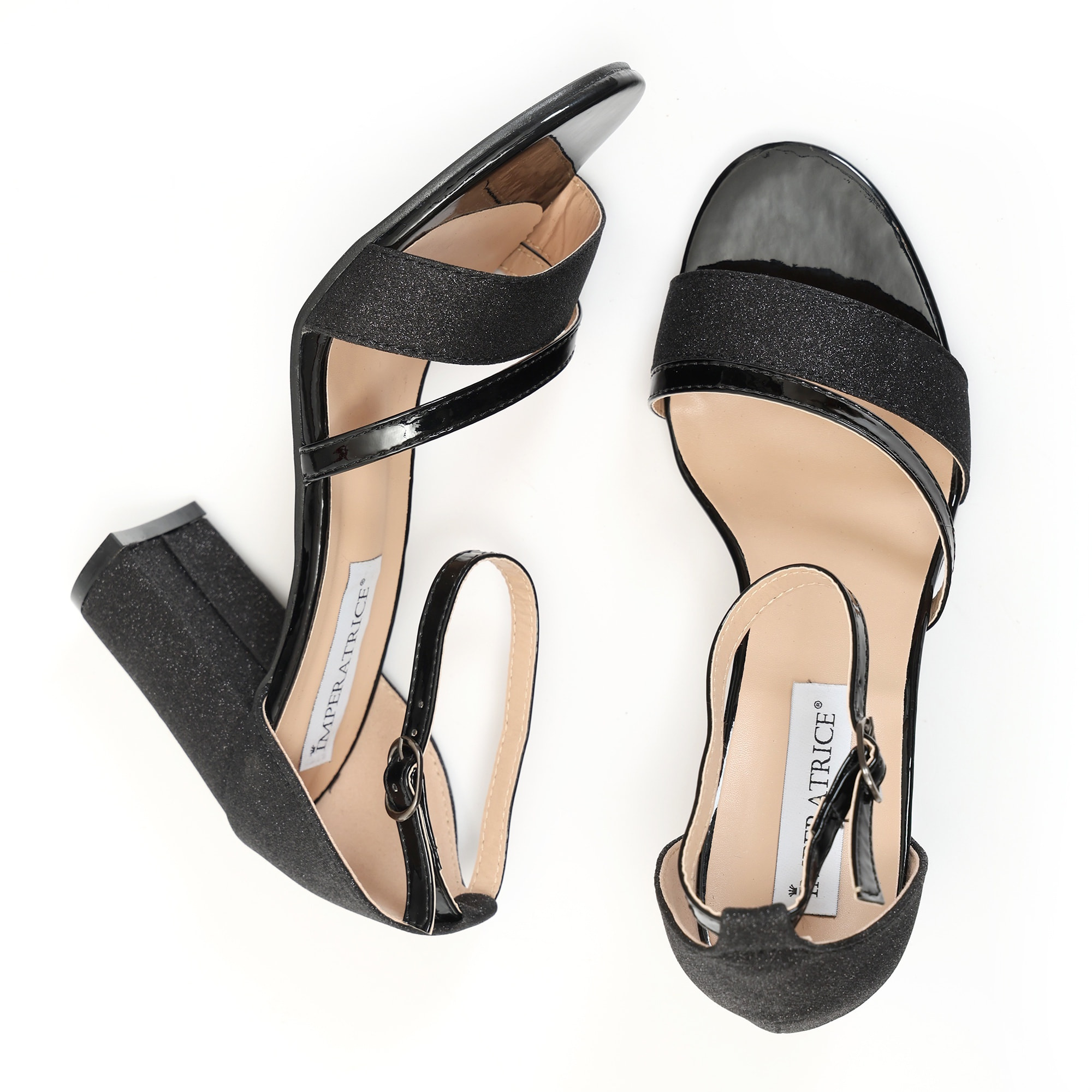 Sandali con tacco quadrato brillantinati