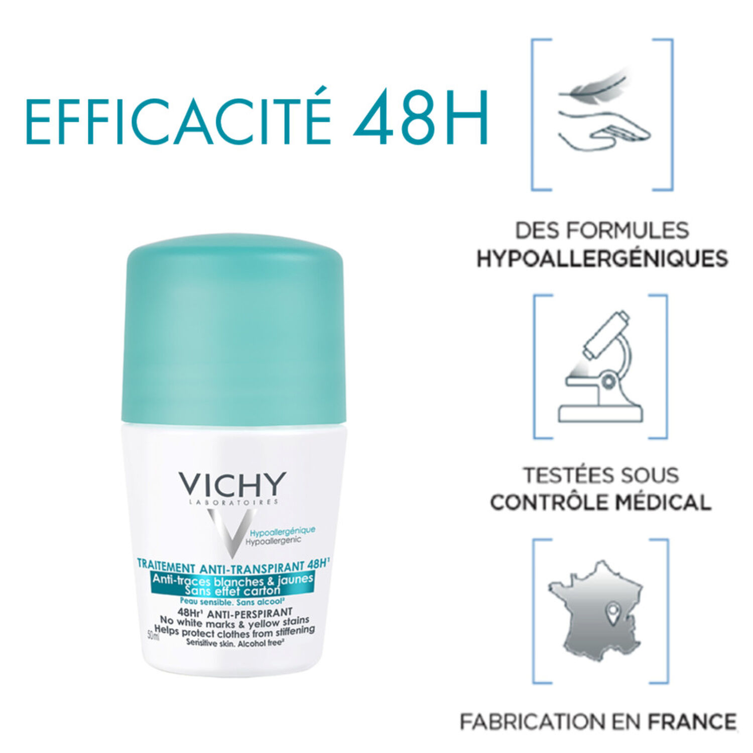 Anti-Transpirant 48H  - Déodorant Anti-Traces Roll-On 2x50 ml
