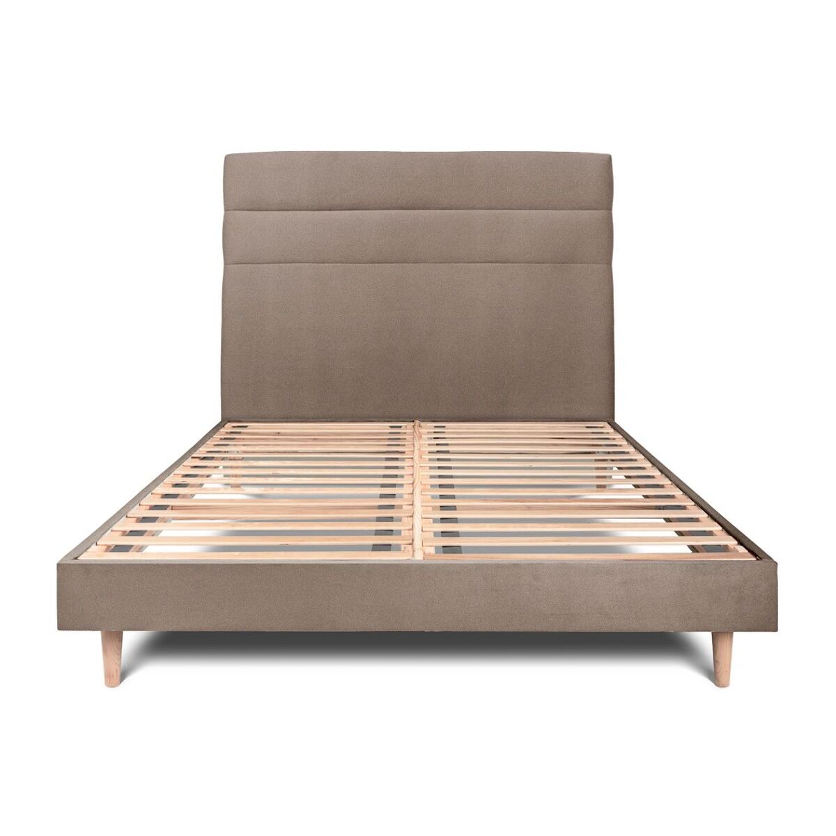 Lit avec tête de lit bandes horizontales velours et sommier kit Ep14