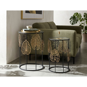 TAVOLINETTI FOGLIE GLAM COPPIA CM Ø 38X55-33X50