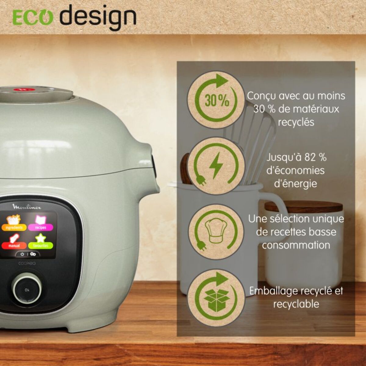 Cookeo MOULINEX CE88E310 vert mini 3 L, 6 modes de cuisson, 150 recettes