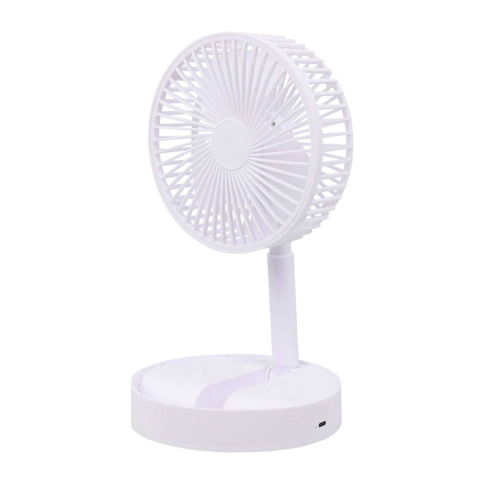 Ventilador USB plegable, Ø16,5cm, 3 velocidades, batería 1200mAh, blanco