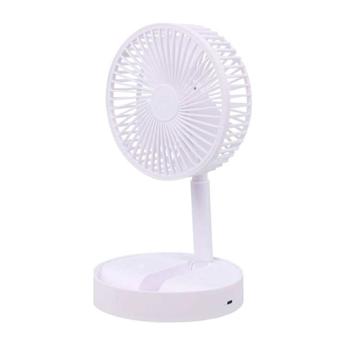Ventilador USB plegable, Ø16,5cm, 3 velocidades, batería 1200mAh, blanco