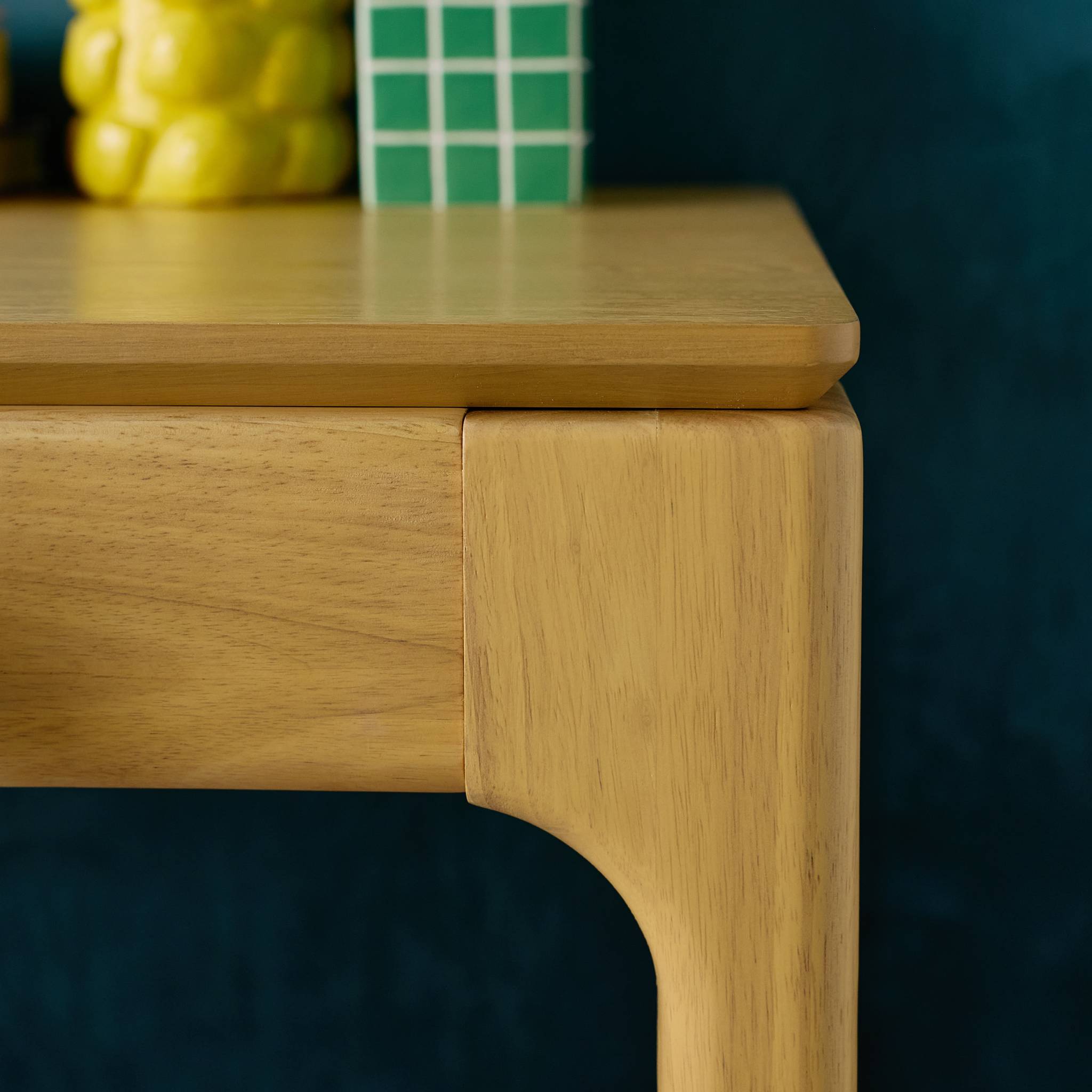 Bureau bois d'hévéa placage frêne 2 tiroirs naturel  - L 120 x l 60 x H 76 cm - Alienor