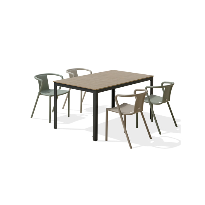 BOSTON - Ensemble repas de jardin 4 places en aluminium gris anthracite