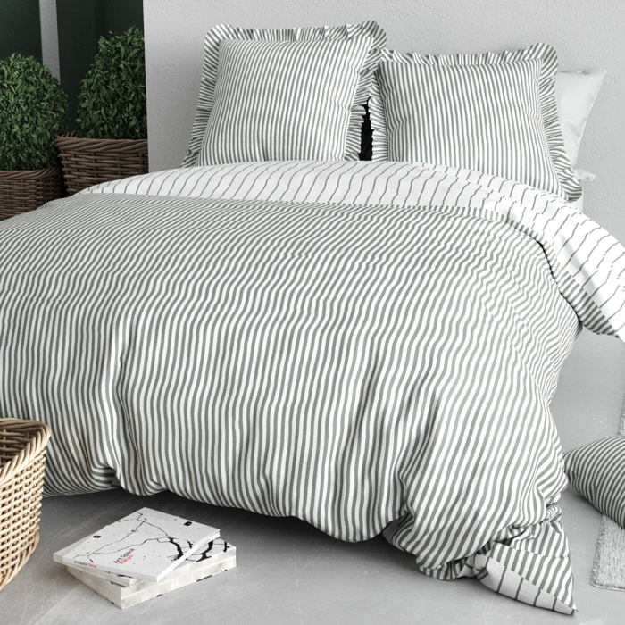 Parure housse de couette imprimé 100% coton - napoli - vert