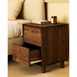 Table de chevet en bois massif avec deux tiroirs en ton noce de 51x38cm Hauteur: 50.5 Longueur: 37.5 Largeur: 36