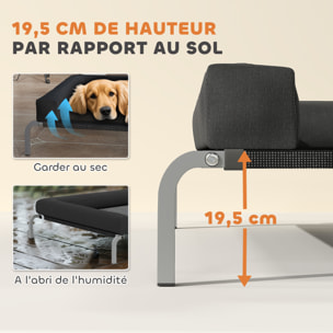 Transat pour animaux - lit pour chien - lit à pieds pour chien avec contour coussin dim. 130 x 90 x 30 cm - noir