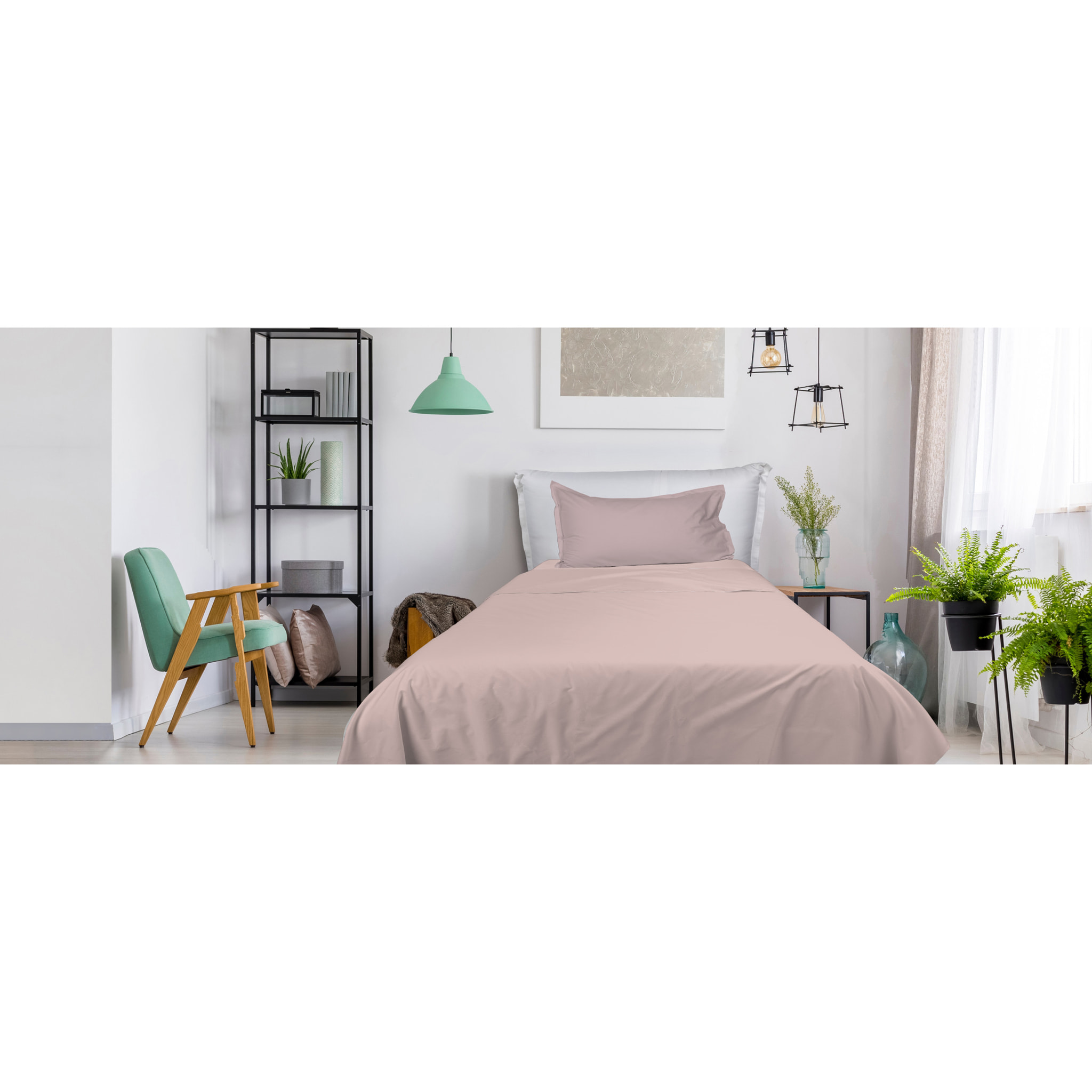 UNO CASA DESIGN Completo Letto Bice 25 Bicolor in Puro Cotone_Una piazza e mezza_cipria