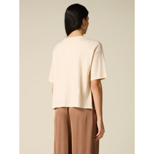 Oltre - T-shirt con applicazione in tulle - Beige