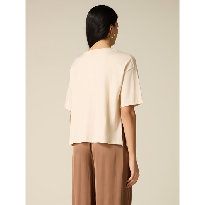 Oltre - T-shirt con applicazione in tulle - Beige