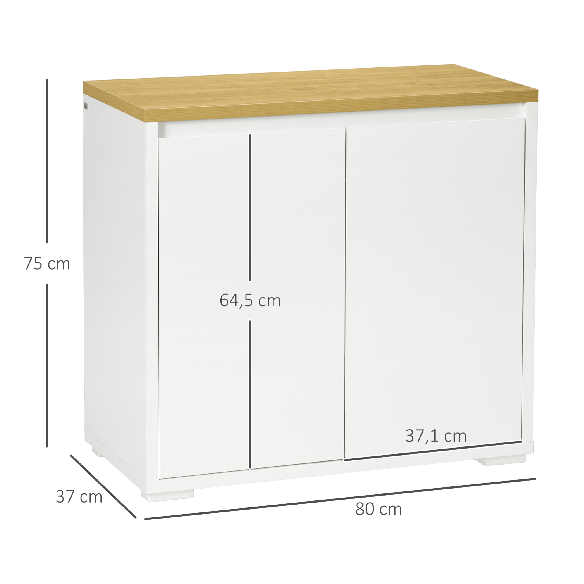 Aparador de Salón Armario de Almacenamiento Mueble Auxiliar de Cocina con 2 Puertas y Estante Ajustable para Comedor Entrada 80x37x75 cm Blanco