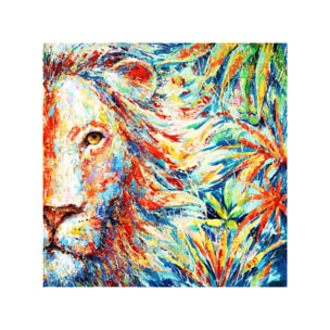 Diptyque peinture sur toile cadre décoratif mural lion multicolore - JUNGLE