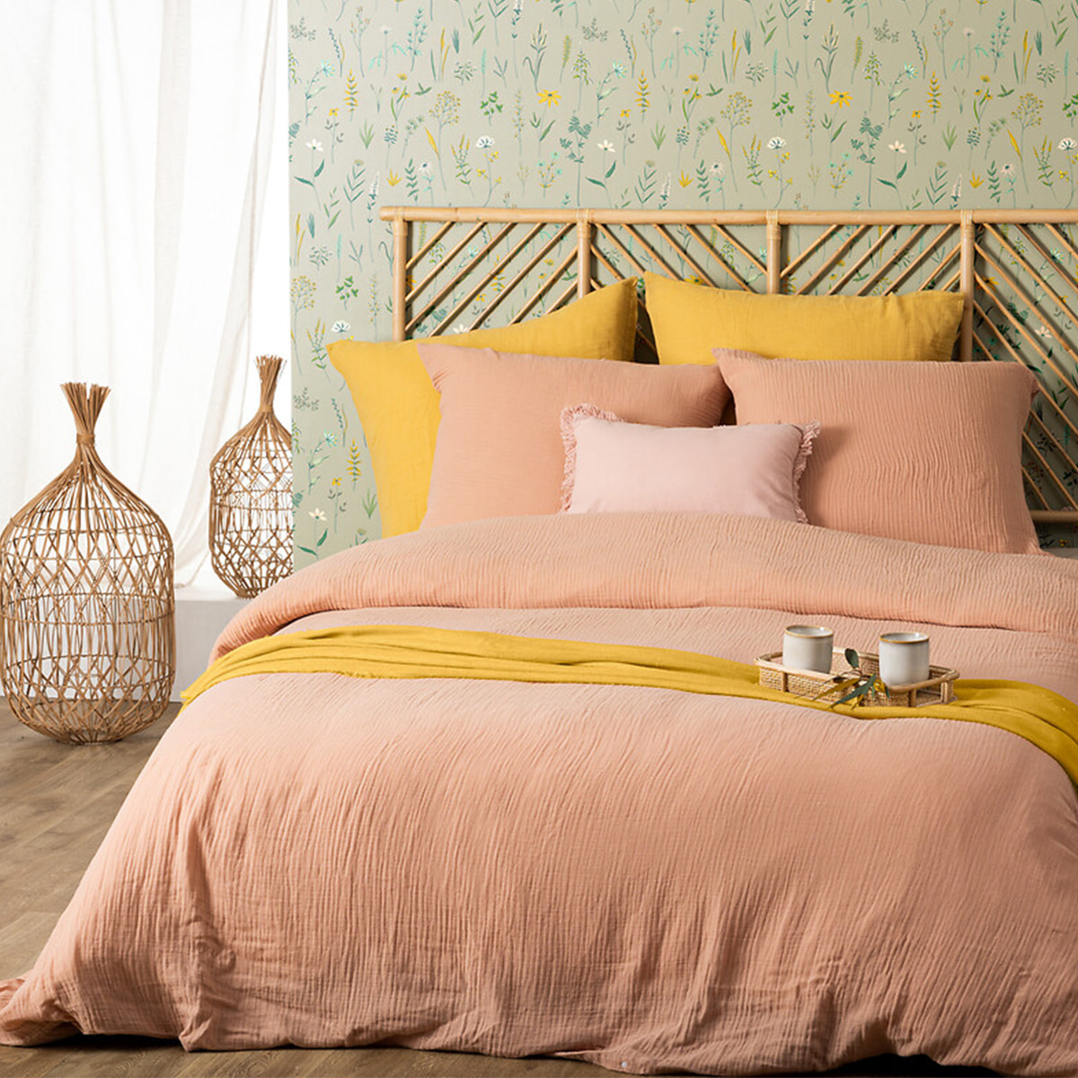 Parure de lit - gaze de coton - rose - 240x220 cm