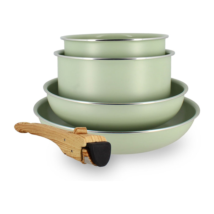 Batterie de cuisine 5 pièces en aluminium recyclé céladon