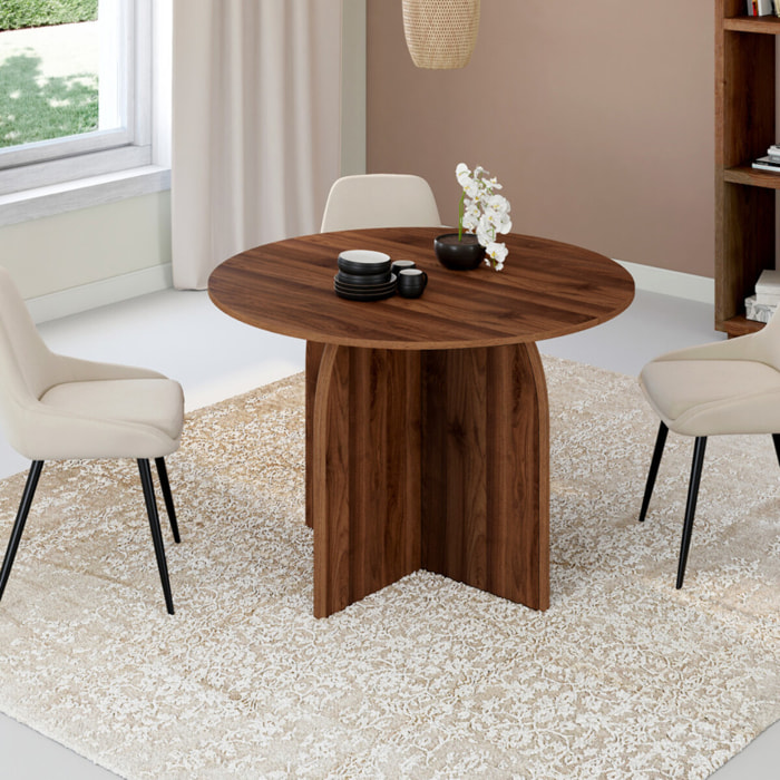 Table à manger ronde extensible Japandi Ø110-150cm effet noyer