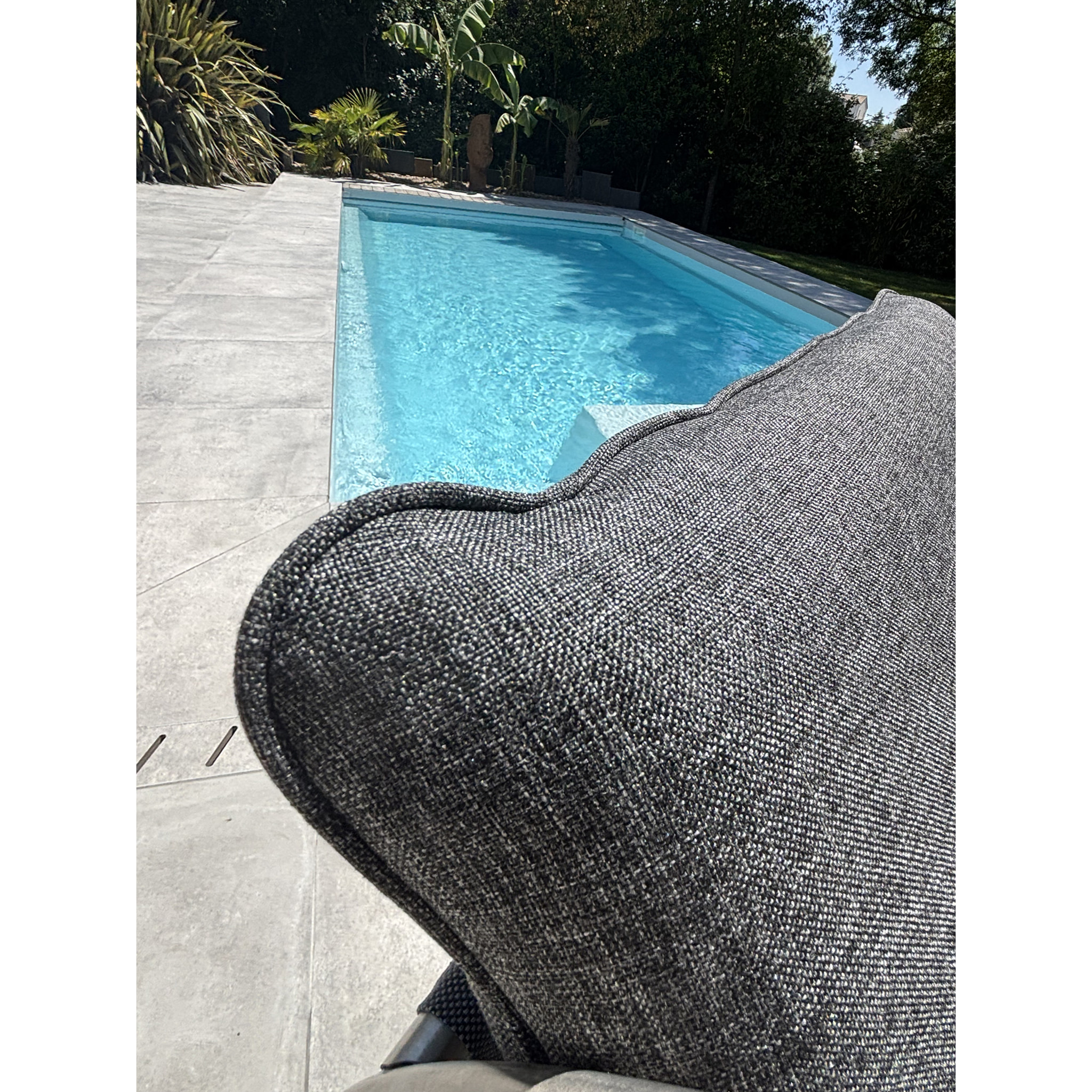 CAPRERA - Fauteuil à bascule de jardin en inox et toile plastifiéee