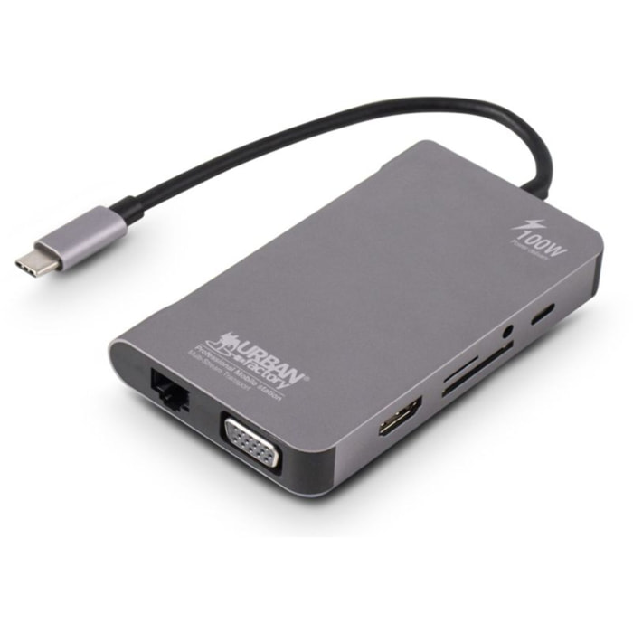Hub USB C URBAN FACTORY USB-C/ multiports 10 en 1 power delivery