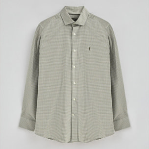 Camicia verde militare slim fit a quadri vichy con logo Rigby Go