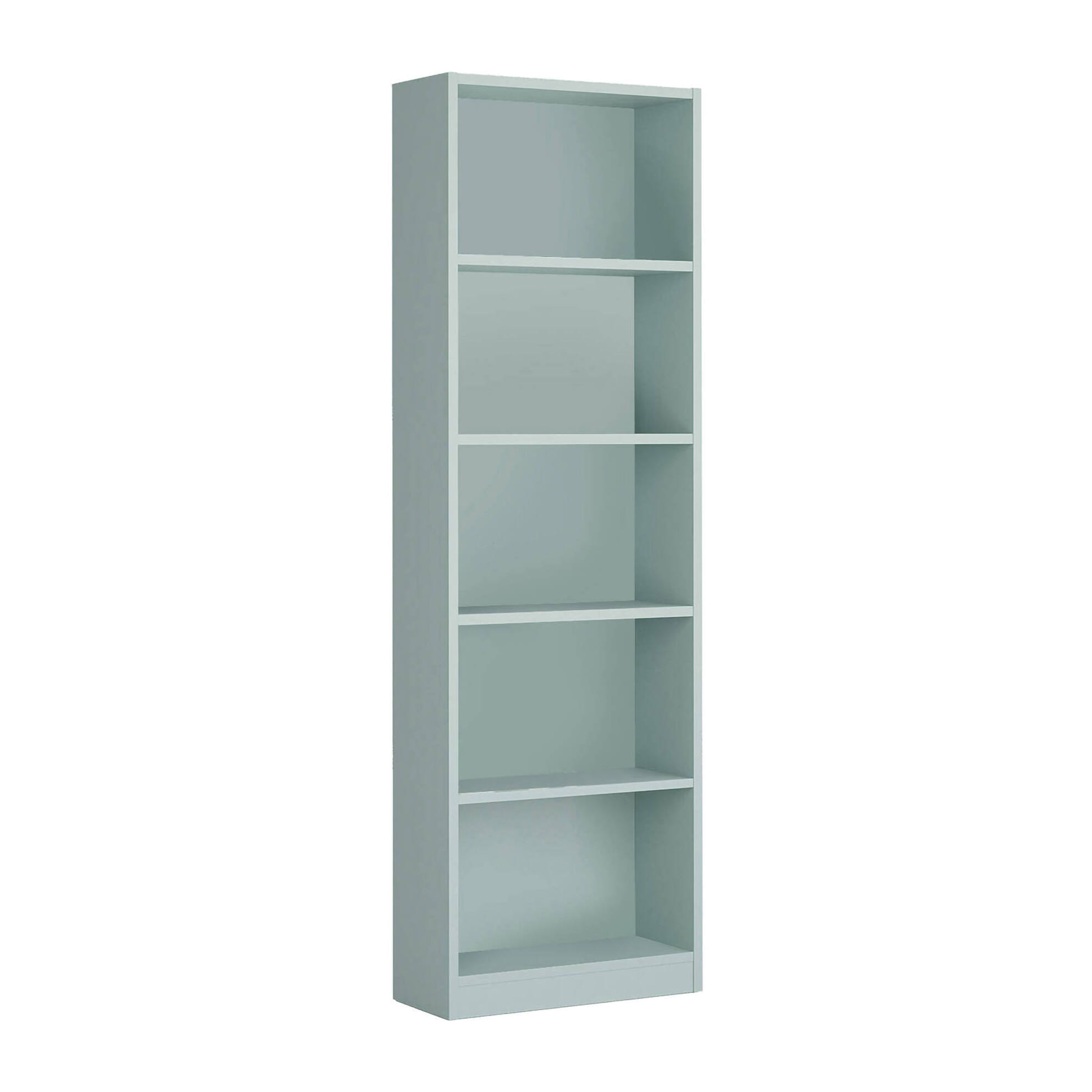 Libreria Pomona, Mobile portalibri alta a 5 ripiani, Scaffale da ufficio o cameretta, Scaffale moderno con scomparti, cm 52x25h80, Verde acqua