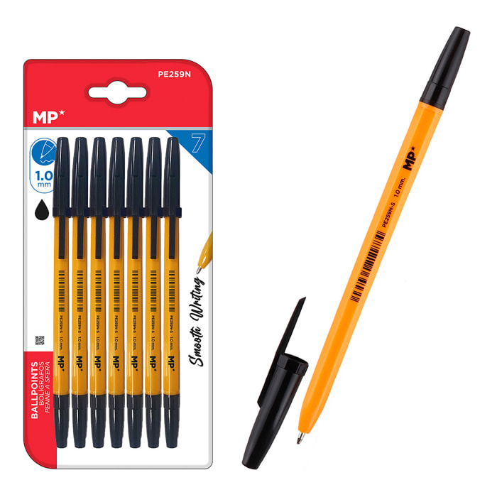BOLÍGRAFOS NEGRO SOFT PUNTA 1.0 mm 7 Uds.
