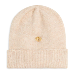 Beanie bouclé con risvolto e logo dorato FY