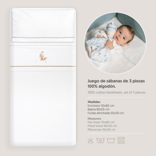 Triptico Minicuna Estampado Oso Luna Estrellas Bco/Verde